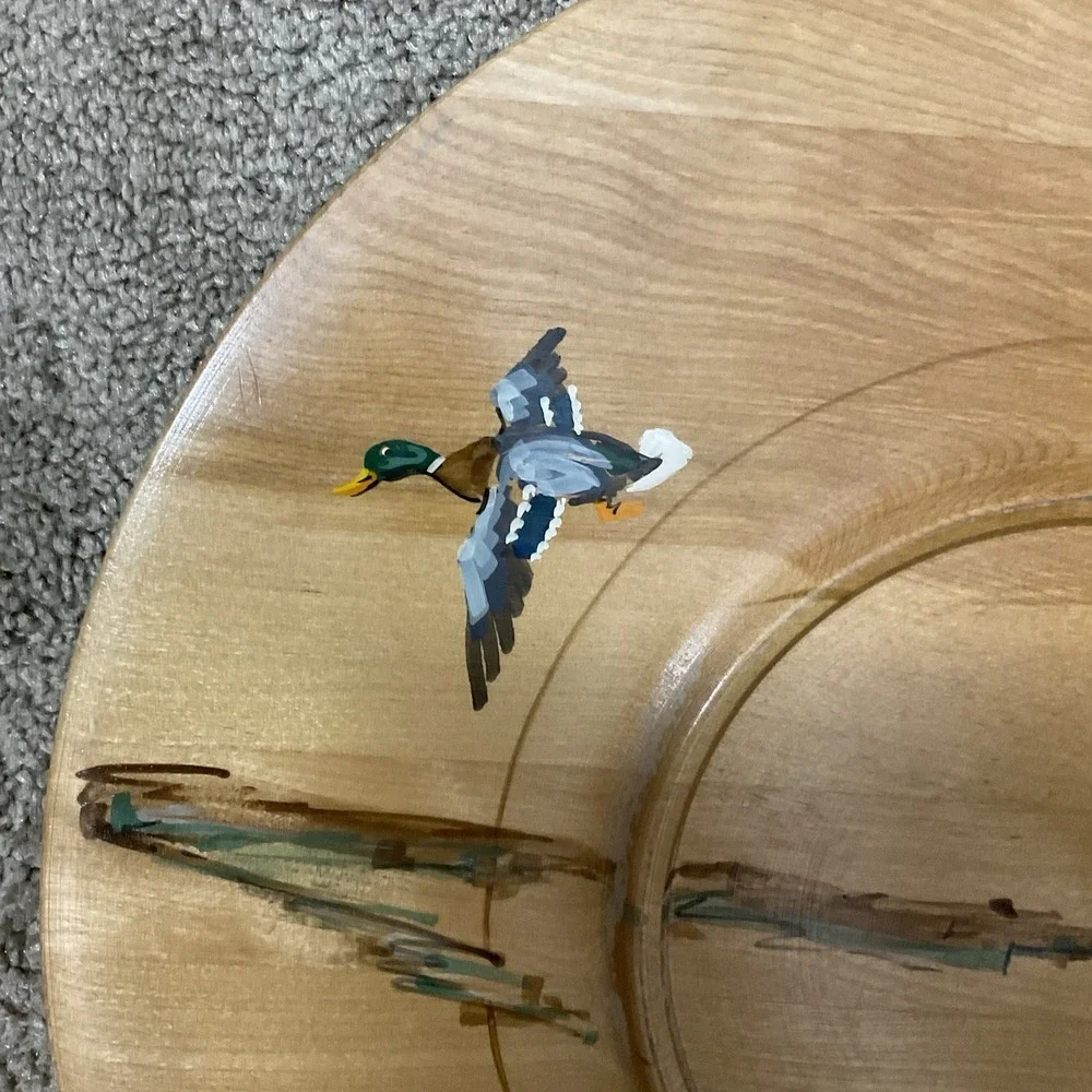 Vintage GH Specialty Co Hand Painted Wooden Platter‎ Ducks Outdoors Made in USA